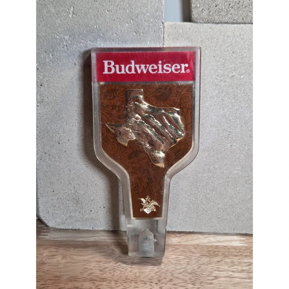 Vintage Budweiser Texas State Lucite Acrylic Beer Tap Handle Gold Western